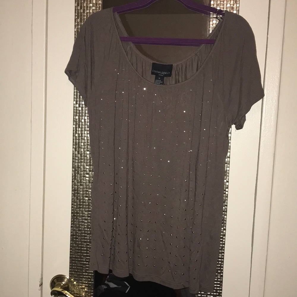 Cynthia Rowley cocoa brown tri-colored sparkle top